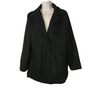 Rue 21 Button Front Coat Jacket Women Size L Black Lined Collared Pockets